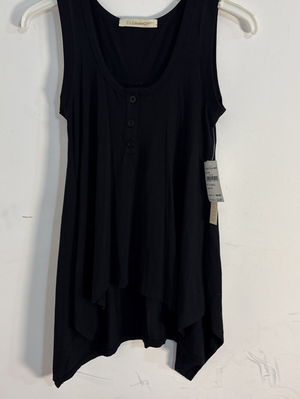 Everleigh Tank Top‎ XS Black Asymmetrical Handkerchief Hem Scoop Neck NWT XS